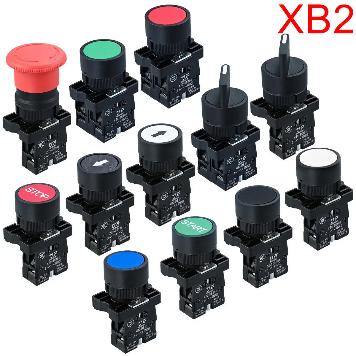 XB2-EA 22 مللي متر البلاستيك مفتاح بـزر دفع بدء إيقاف XB2-ES أسود أبيض السهم 10A/415 فولت إعادة تعيين لحظة رمز XB2 زر التبديل