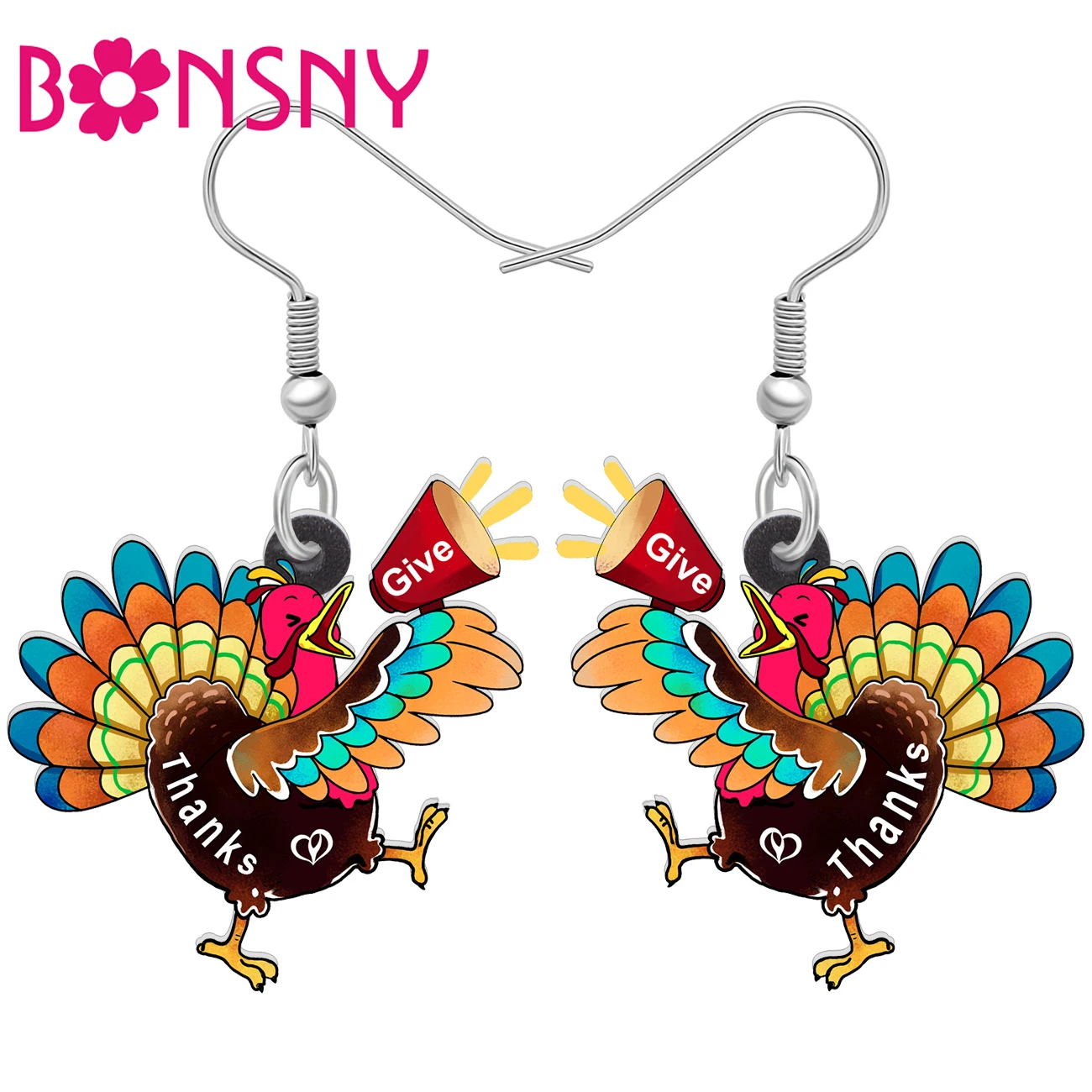 BONSNY Acrylic Thanksgiving Cute Turkey Dangle Earrings Farm Animal Chicken Lovers Jewelry Thankful Gifts For Women Girls Charms