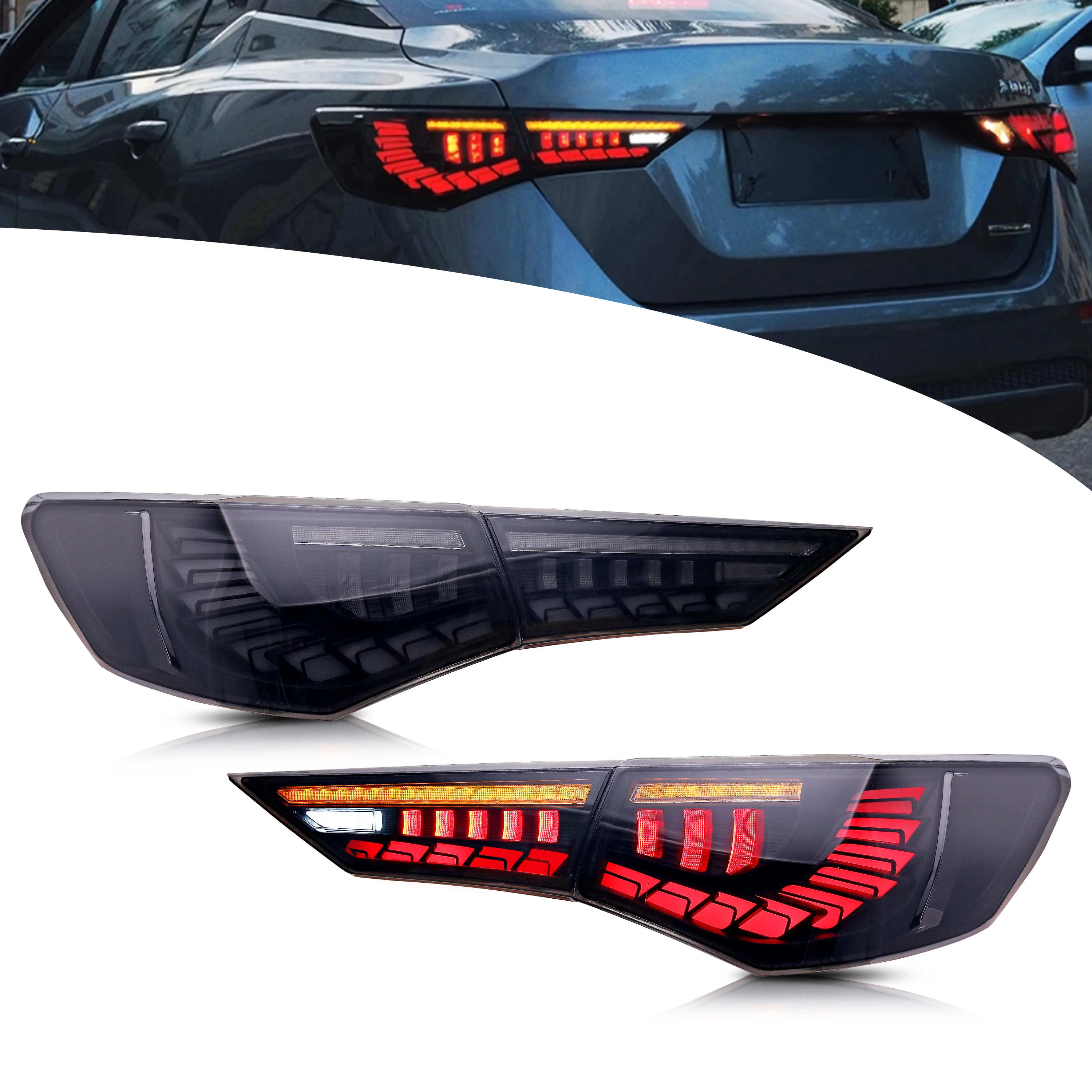 

LED Tail Lights for Nissan Sentra 2020-2026 B18 SR SV S Sequential Turn Signal Dynamic Animation Black Rear Lamps Assembly