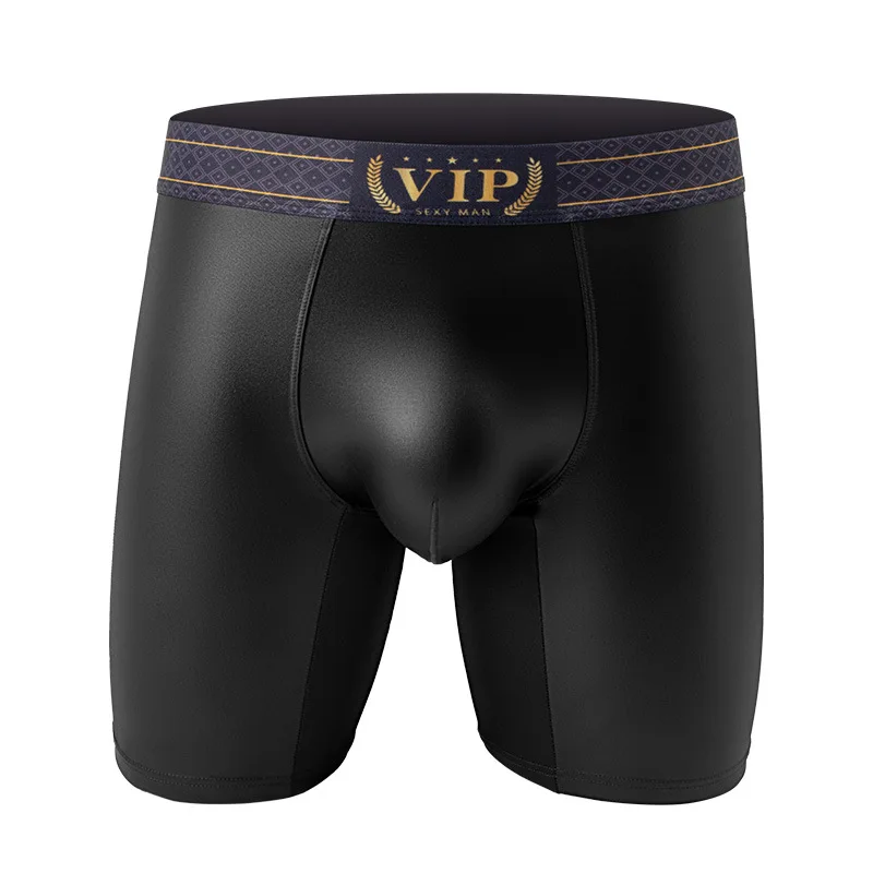 Men's Boxer Shorts Faux Leather Underwear Man Panties Middle Waist U Convex Pouch Underpants Male Innerwear Cueca Calzoncillos