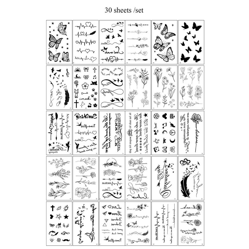 30pcs Black Small Temporary Tattoo Stickers for Men Women Waterproof Butterfly Flower Moon Fake Tattoo Stickers for Hand Body view 2