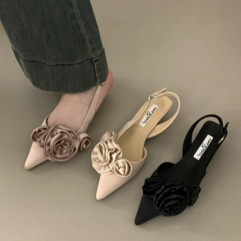 Sandales d'été à talons hauts pointus pour femmes, chaussures Sexy à fleurs, à la mode, pour fête de mariage