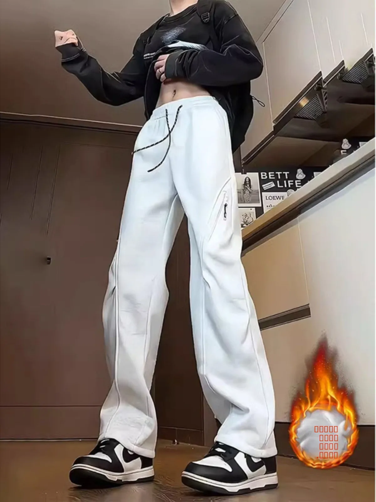 

American Sle Thiened Bend Knife Sweatpants Men's Autumn Winter Fce Thiened Slimming Straight Sport Casual Pants