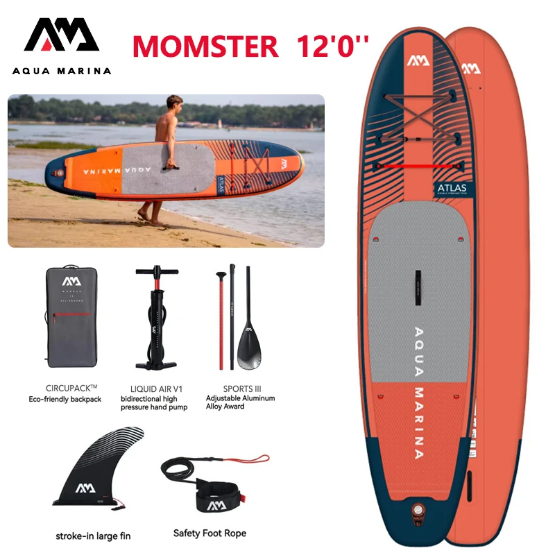 AQUA MARINA MONSTER Inflatable Surfboard Stand Up Paddle Board 366cm Set Water Sport Surf Ultralight Portable Paddleboard EVA