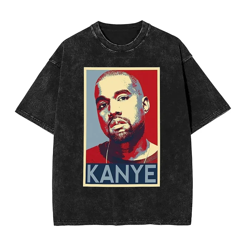 Pop Art K-Kanye Wests Washed T-Shirt Male Rapper Streetwear Cotton T Shirts Summer O Neck Trending Tees Printed Oversize Tops