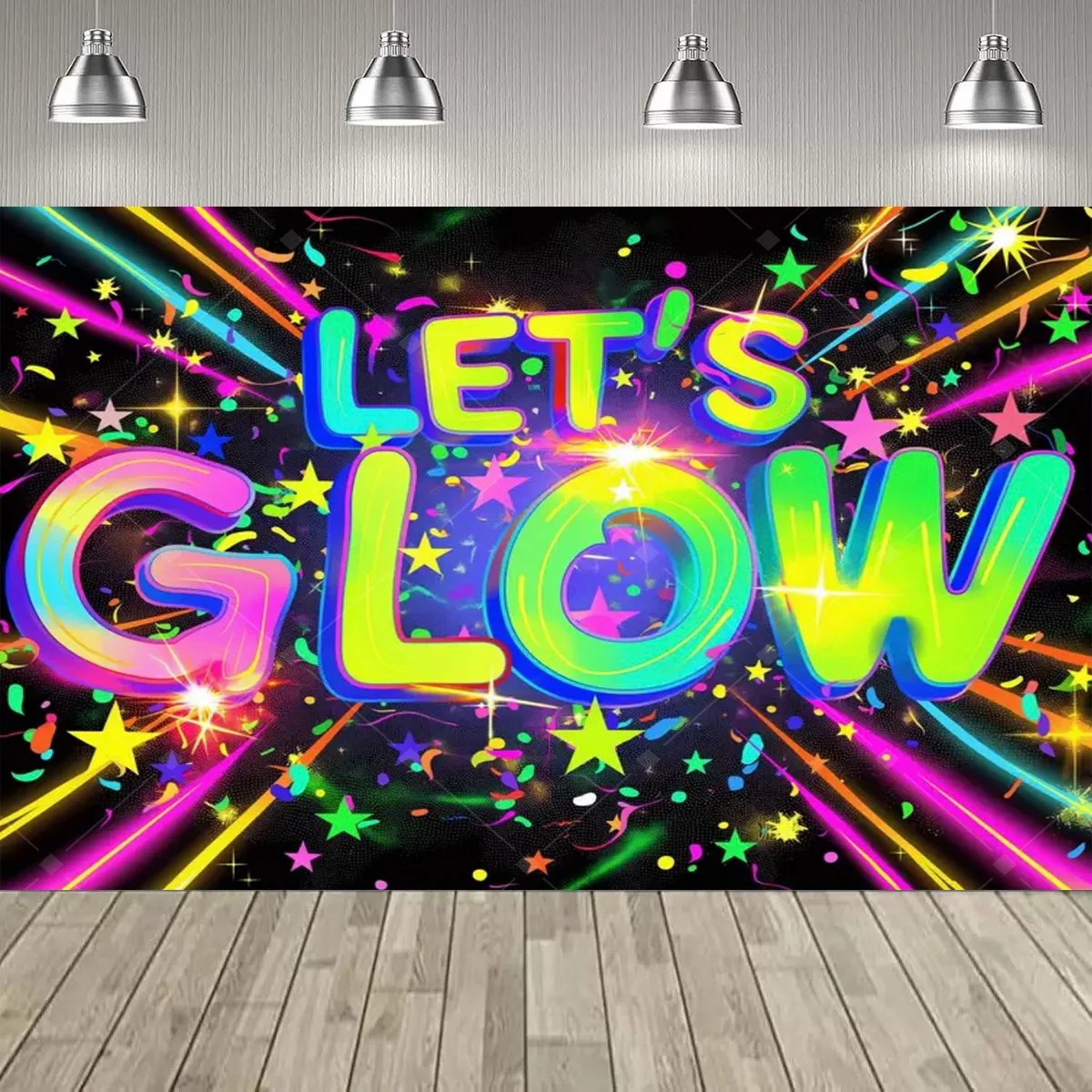 UV-Schwarzlicht Let's Glow Crazy Theme Party Dekorationen Hintergrund Neon Fluoreszierender Effekt Geburtstag Party Supplies Dekor Banner – Detail 6
