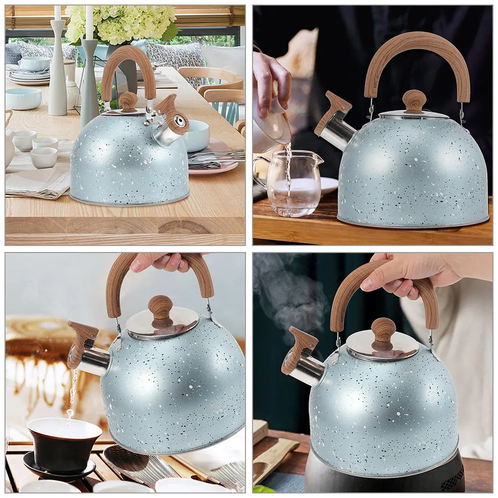 Whistling Teakettle Stainless Steel Body Wood Handle Safe Loud Alert When Boiling Portable for Kitchen Home Hotel Restaurant