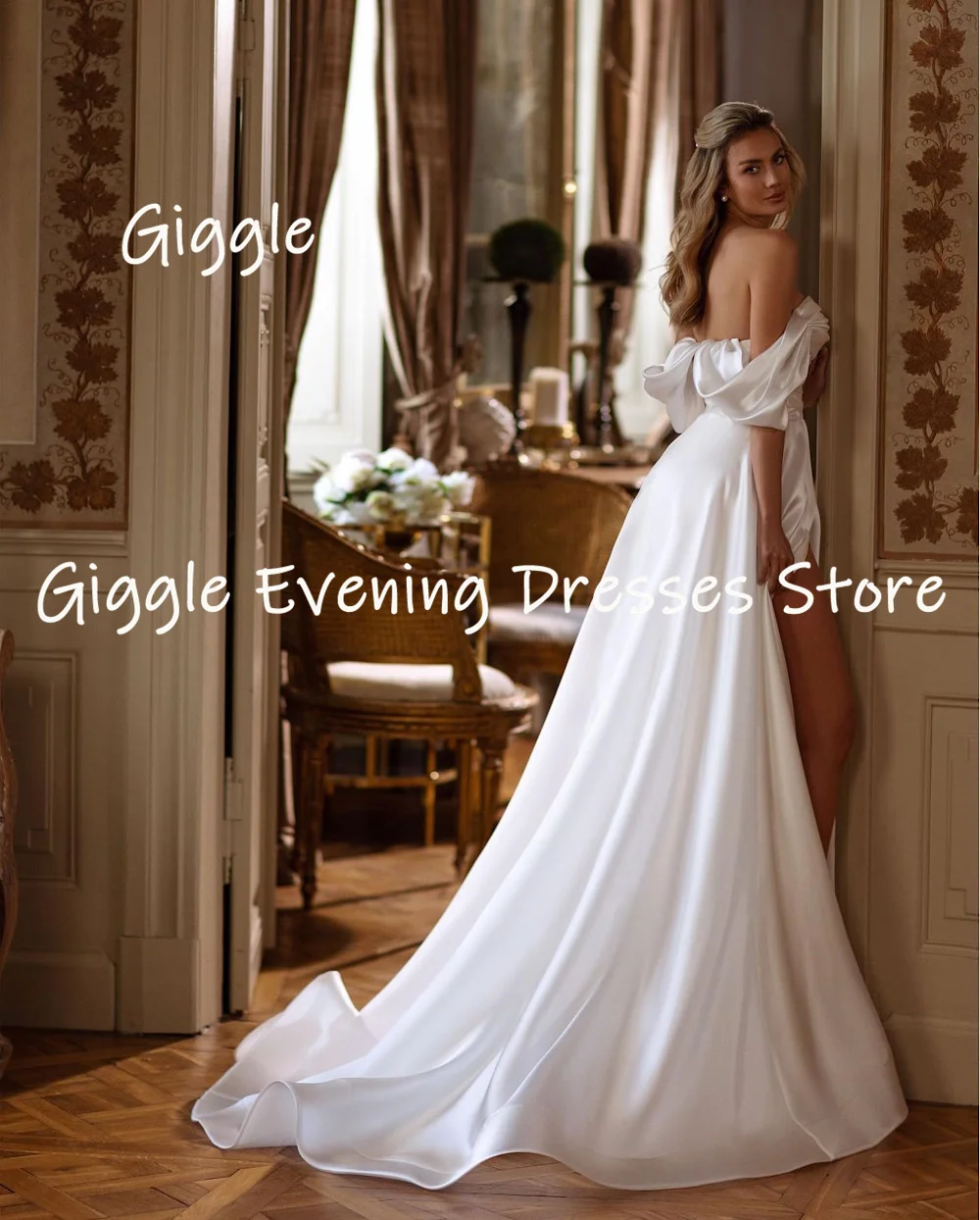 Giggle Sweetheart Neckline Sequined Split A-line Elegant Wedding Dresses for woman Zipper Back Sweep Train Bride Dresses