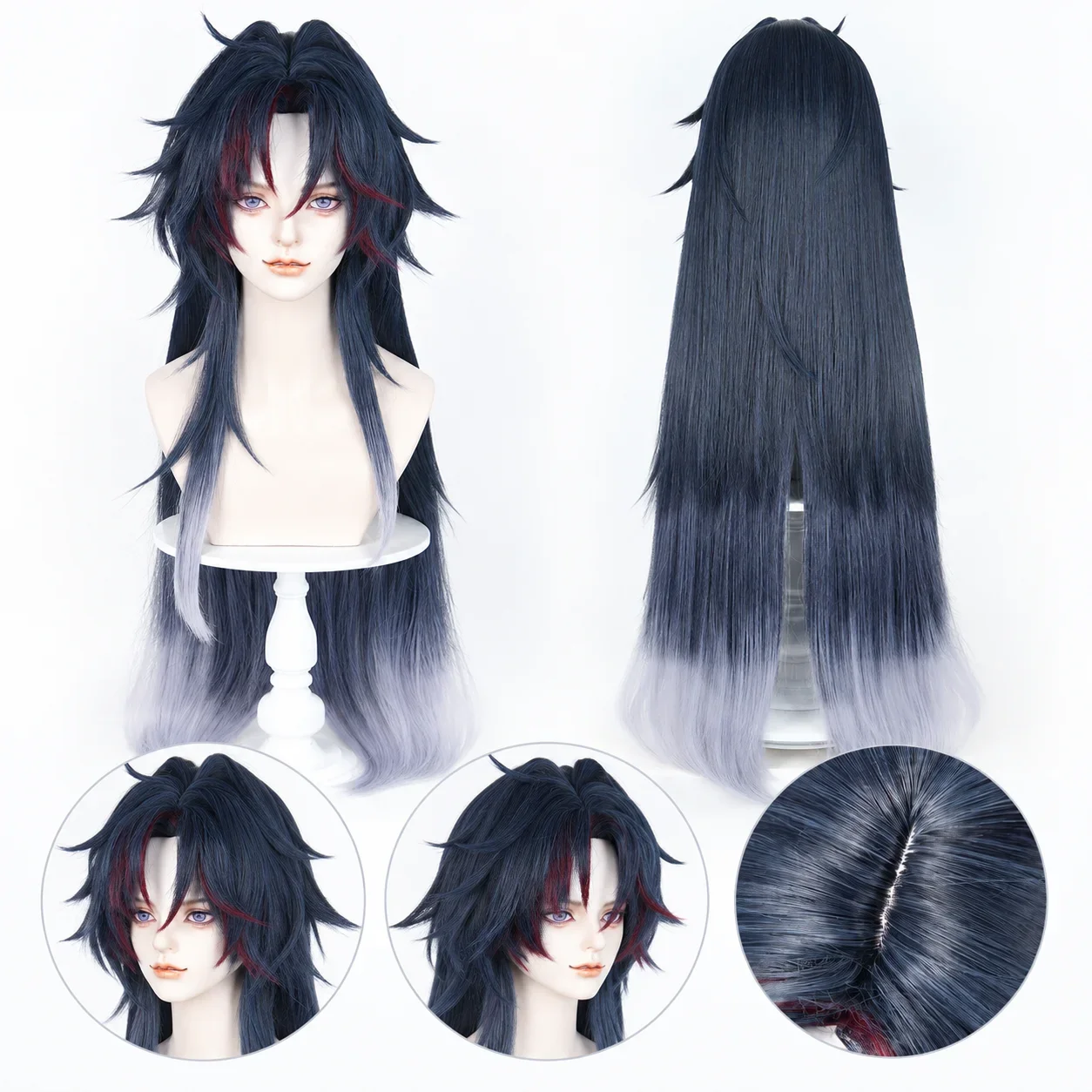 HSR Mortenax Blade Cosplay Wig 100cm Blue Black Grey Gradient Man Hair Anime Halloween Heat Resistant Synthetic Wigs
