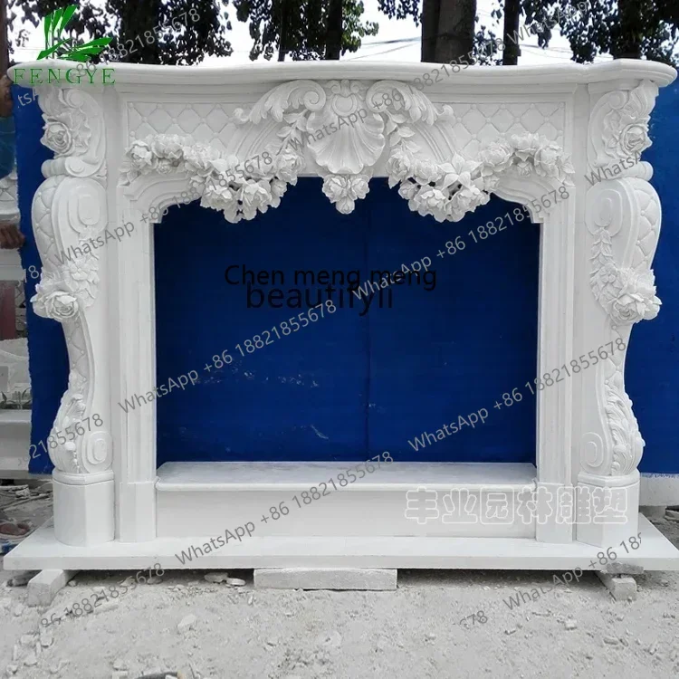 D178 Marble fireplace European carved rose stone stone fireplace indoor living room