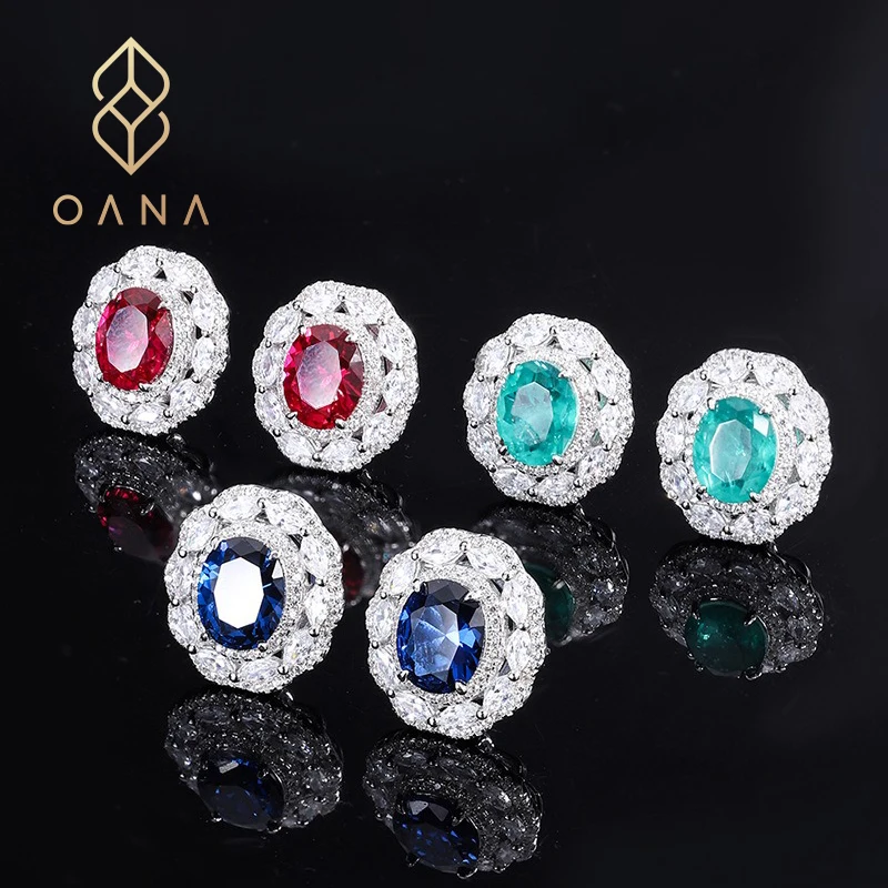 OANA Women'S Earrings S925 Silver Simulation Color Treasure Egg-Shaped High-Quality Texture Diamond Jewelry Free Shipping