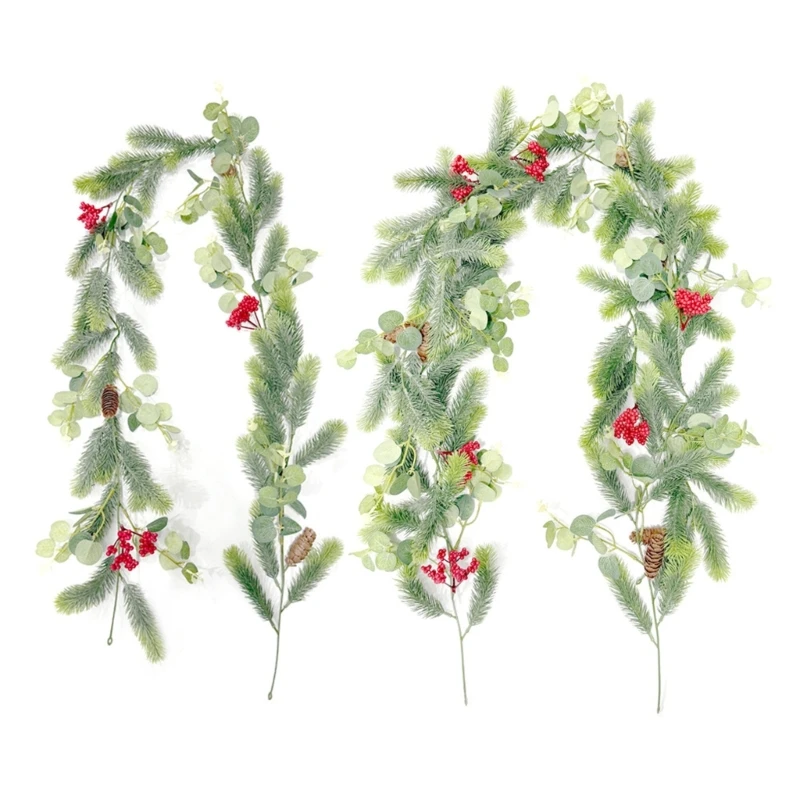 

Durable Plastic Christmas Pine Cones Vine With Red Berries Faux Money Leaves For Indoor Outdoors Seasonal Party Decoration