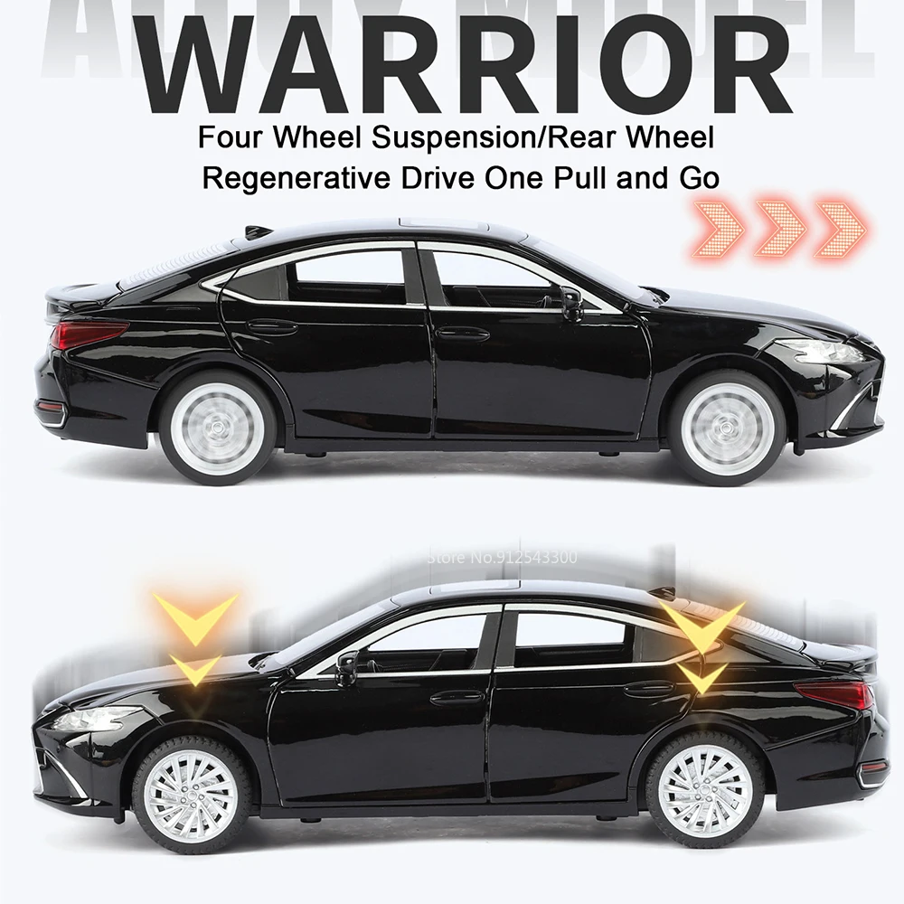 Model samochodu ES300H LX570 w skali 1:24, zabawka z dźwiękiem i światłem, napęd pull-back, otwierane drzwi, wysoka symulacja, modele samochodów dla chłopców, ozdoby.