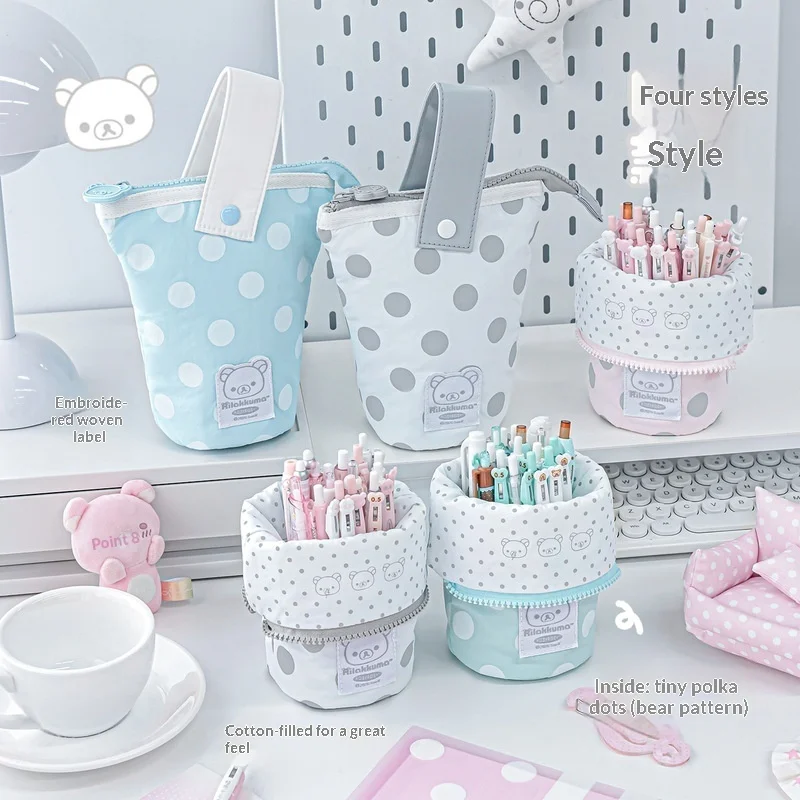 RosyPosy Polka Dot Pen Bag Standable Large Capacity Pencil Holder Portable Stationery Organizer For Office School Use