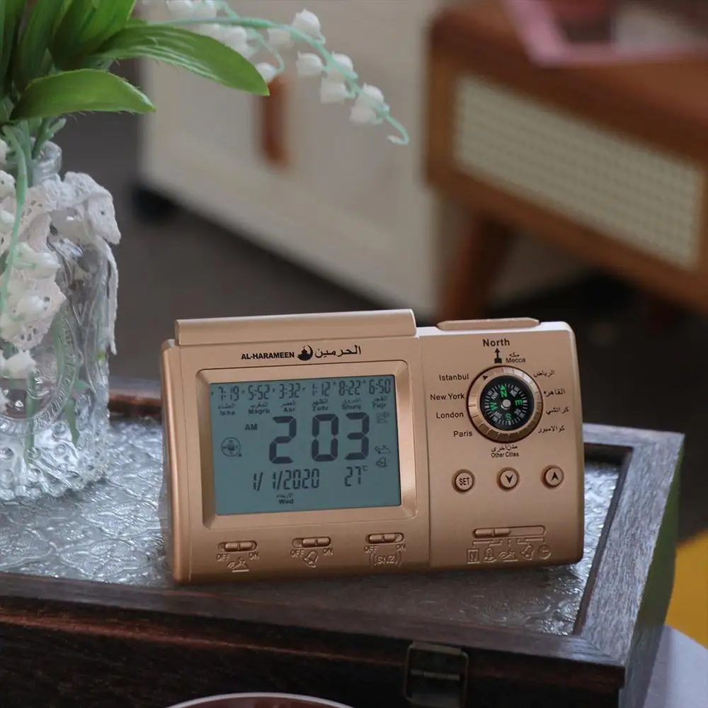 Multi-purpose Muslim Table Clock Easy Setting Hijir Calendar Automatic Digital Clock Temp Display with Qiblah Direction
