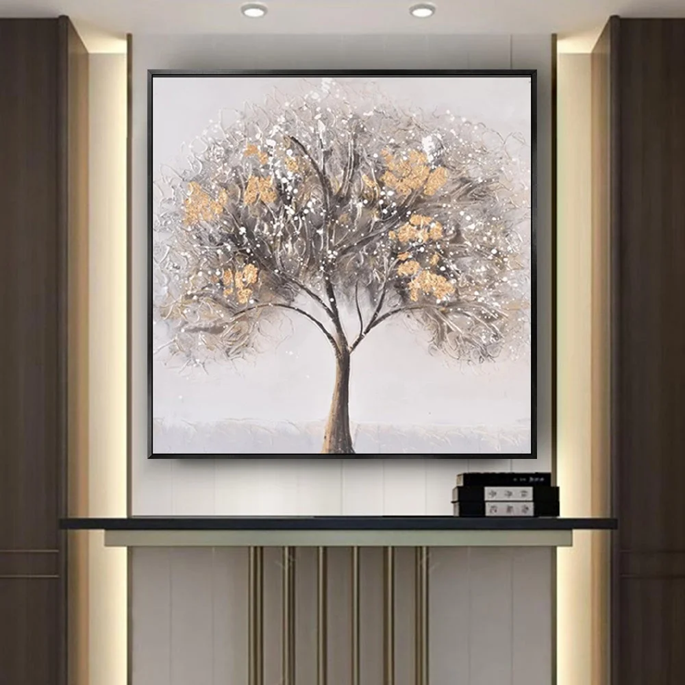 

Nordic hand-painted oil painting on Canvas Modern abstract golden tree tuba Wall Art pictures For Living Room Home Decor artwork