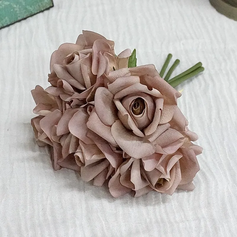Moisturizing 5Head Rose Flower Bouquet Latex Real Touch Artificial Flowers Wedding Bridal Bouquet Birthday Party Home Decor Rose