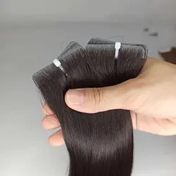 ZURIA-PU Fita de pele em extensões de cabelo humano para mulheres, 100% pura, natural, reta, adesiva, pacote de peruca invisível, 16 