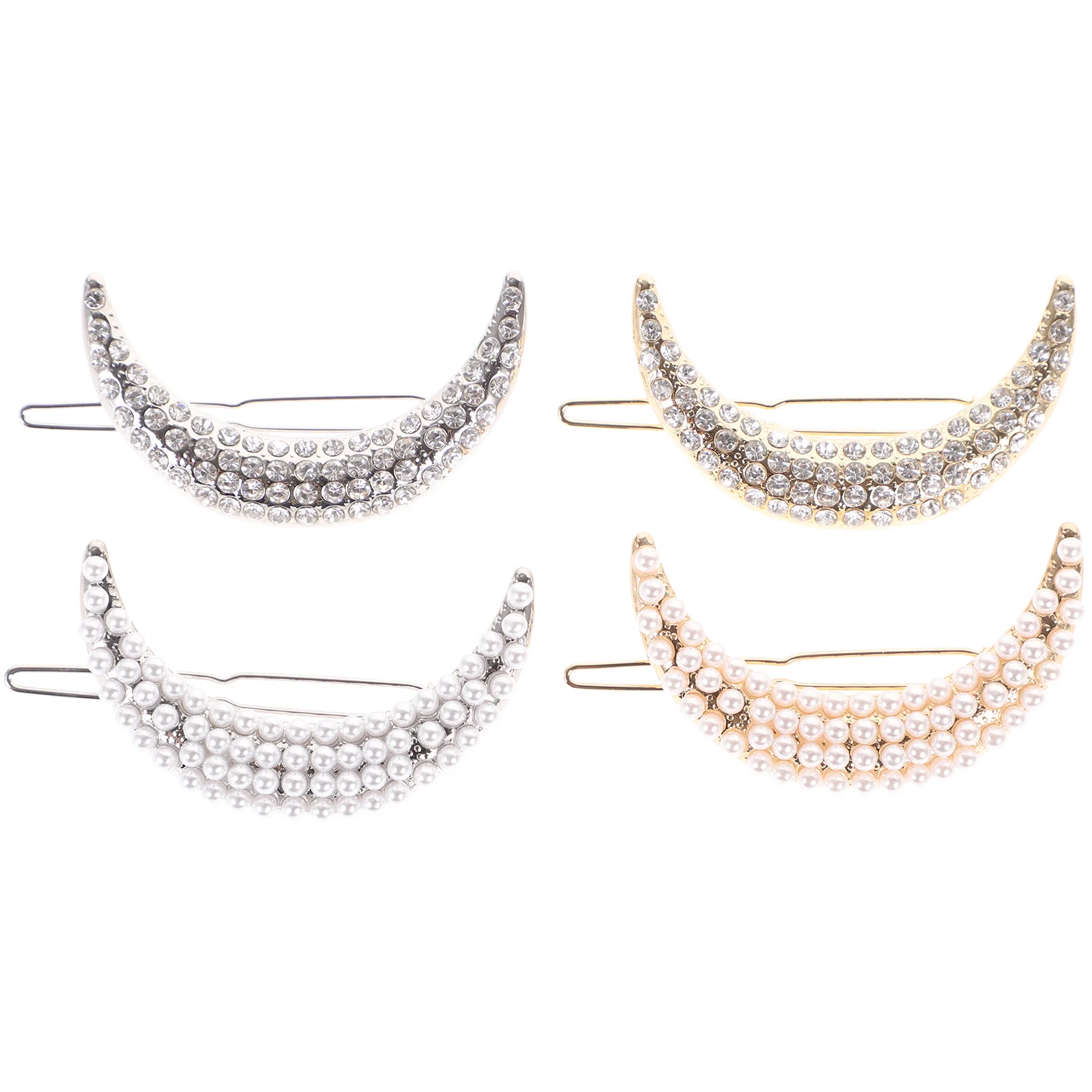 

4Pcs Rhinestone Clip Alloy Stylish Hairpin for Women Girls Bang Clip Elegant Pearl Embedded Headdress Decorative Pin