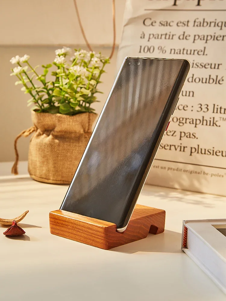 Solid wood block swatch mobile phone desktop lazy flat bracket creative wooden small sample