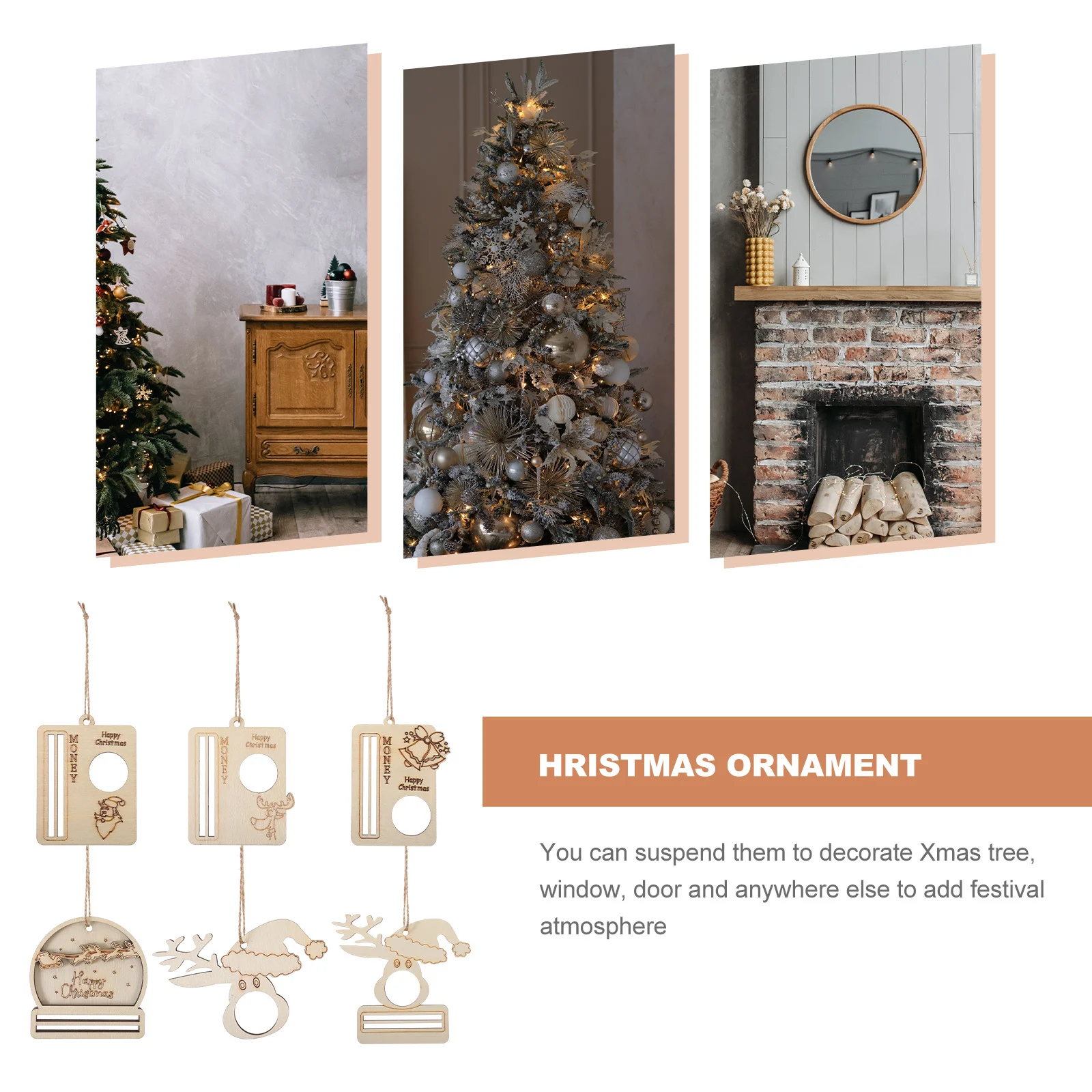 

6Pcs Wood Christmas Money Holder Pendant Xmas Tree Hanging Cash Gift Ornament Christmas Unique Money Holder Xmas Cash Hanger