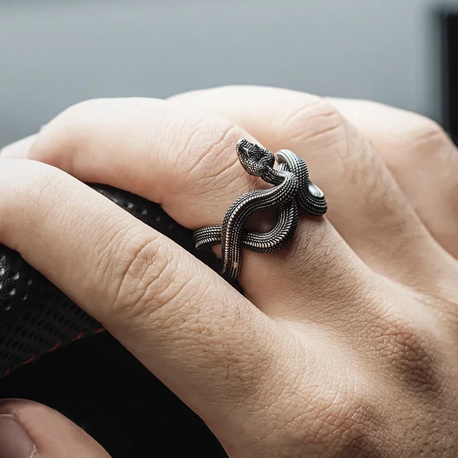 Rock Black Color Python Men Ring Vintage Punk Adjustable Ssnake Open Ring For Women Hip Hop Jewelry image 4