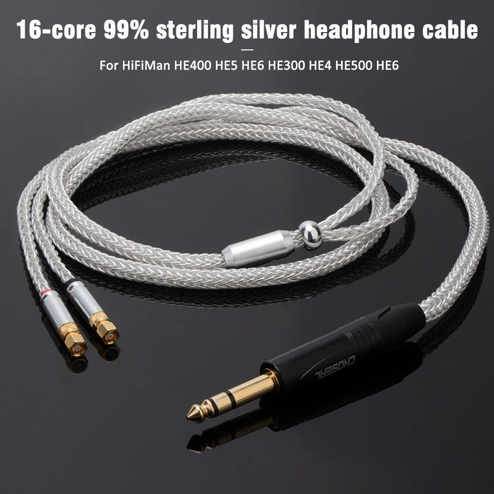 HiFi Audio Earphone cable High-end Pure silver 6.35mm Earphone Replace Cable for HE400 HE5 HE6 HE300 HE560 HE4 HE500 Headphone