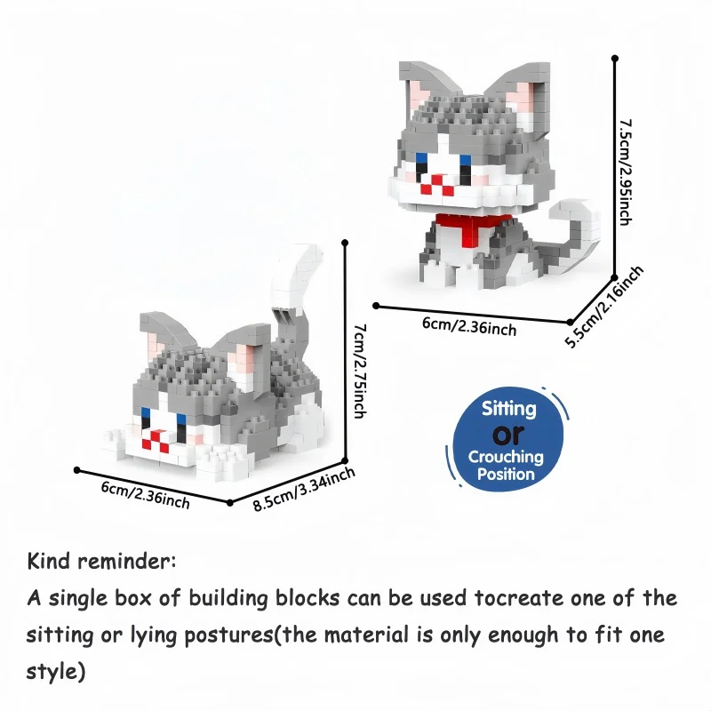 Niedliche Mini-Katzen-Mikro-Bausteine – Zwei Montagemethoden, Endloser Spaß, Neujahrsgeschenk für Mädchen, Einfache Puzzle-Dekoration – Detail 5