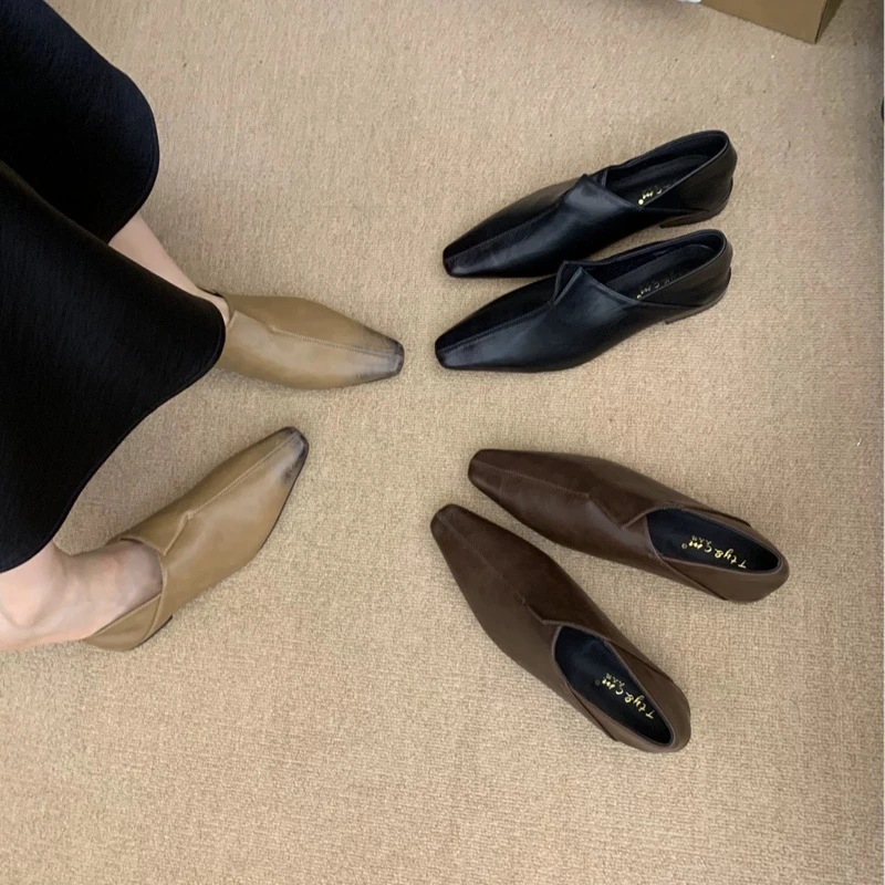 

SUOJIALUN 2026 Spring New Brand Women Flat Shoes Fashion Square Toe Slip On Ladies Casual Single Shoes Soft Flat Heel Boat Shoes