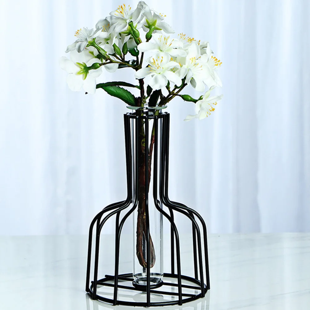 Terrarium Vase Decoration Flowerpot with Metal Frame Plant Container Gold Plated Tube Decorate