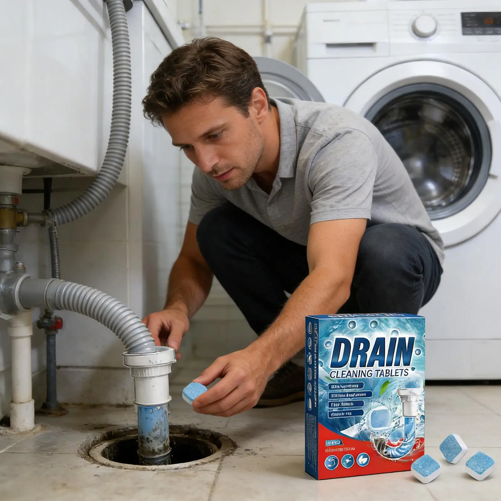 Sink And Drain Cleaner Powerful Cleaning Declogger Drain Clog Remover Pipe Tablets For Bathtub Toilet Bathroom Laundry Basement