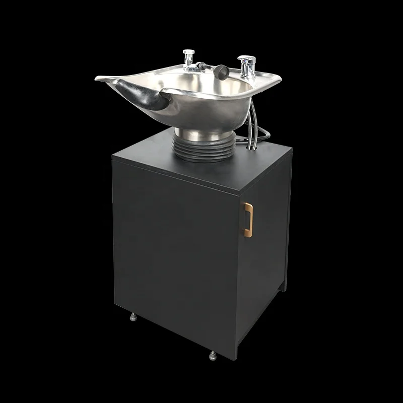 Wall-Mounted Inclined Barber Shampoo Pots Sink 304 Stainless Steel Salon Washbasin with Cabinet