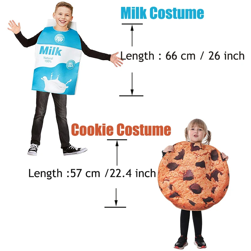 Paar Kekse und Milch karton Box Kostüm Familie niedlichen Essen Halloween Kostüm für Erwachsene und Kinder Purim Karneval Outfit