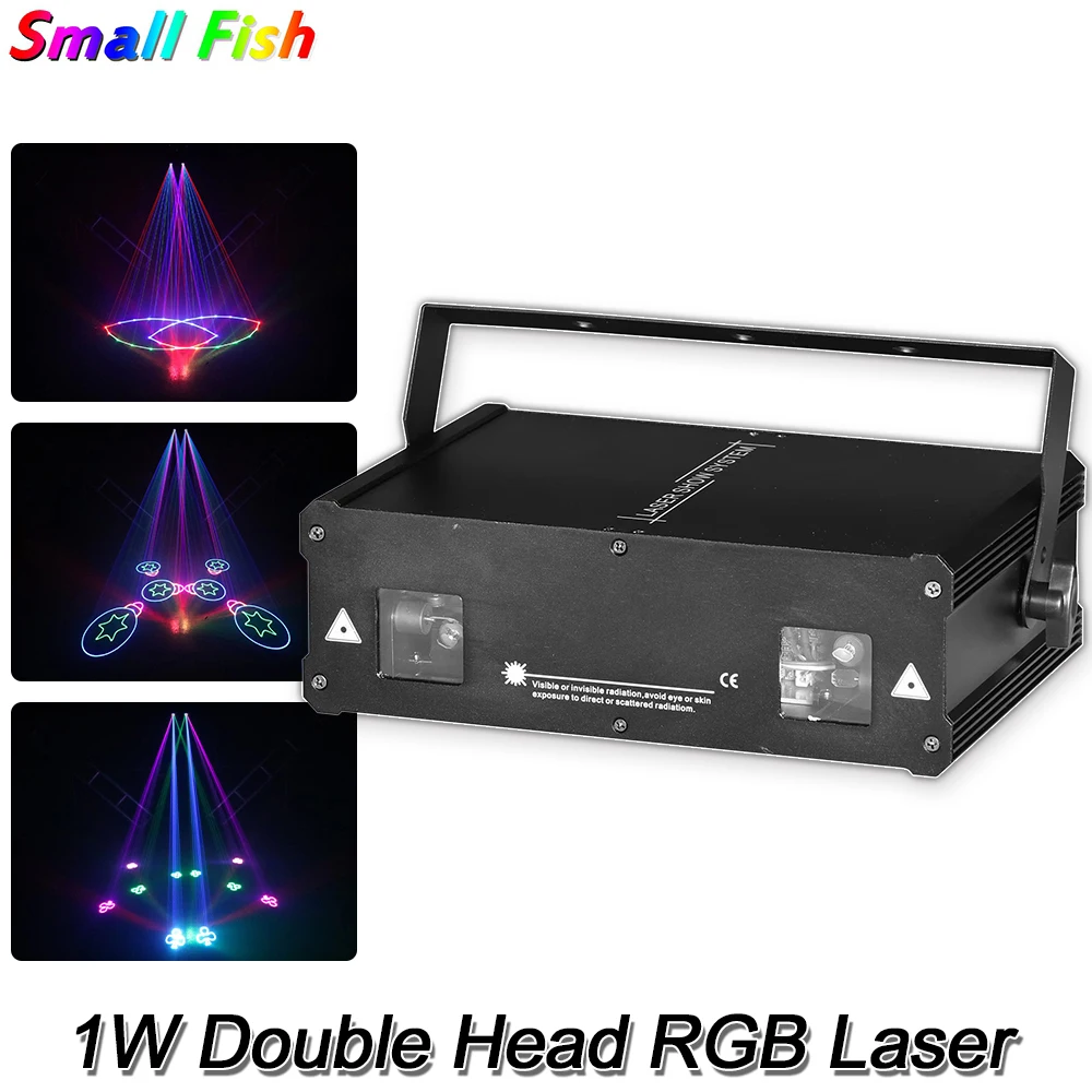 

1W Double Head Beam Patterns Animation Stage Laser Light Projector RGB UV LED Strobe Sound Party DJ Disco Holiday Wedding Lamp