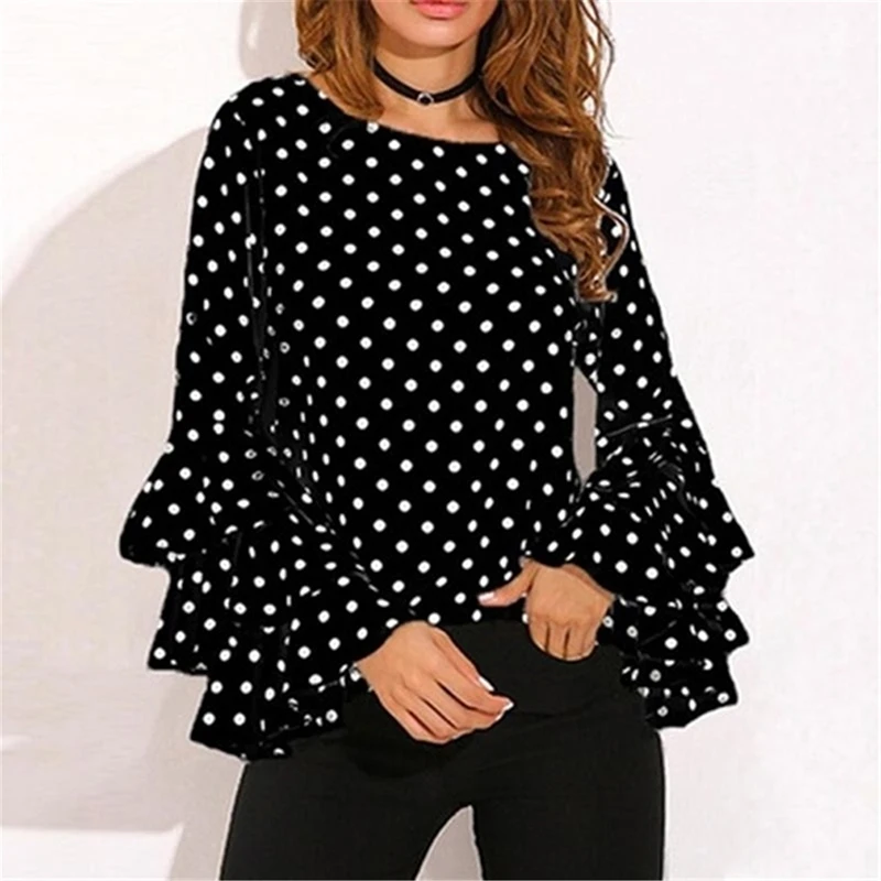 SUSOLA Women Polka Dot Blusas Shirts Spring Trend O Neck Long Sleeve Blouse Femininas Casual Tops 4XL 5XL Shirt