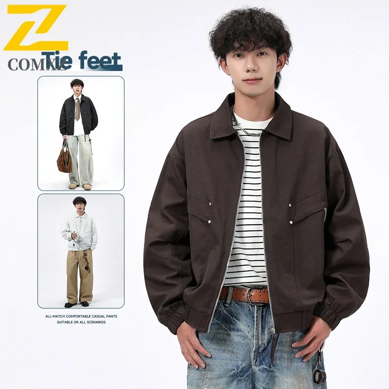 COMXZ 2025 Plus Size Mens Jacket Autumn Oversized Trendy Coat Big Tall Fashion Outerwear M 8XL Streetwear Urban