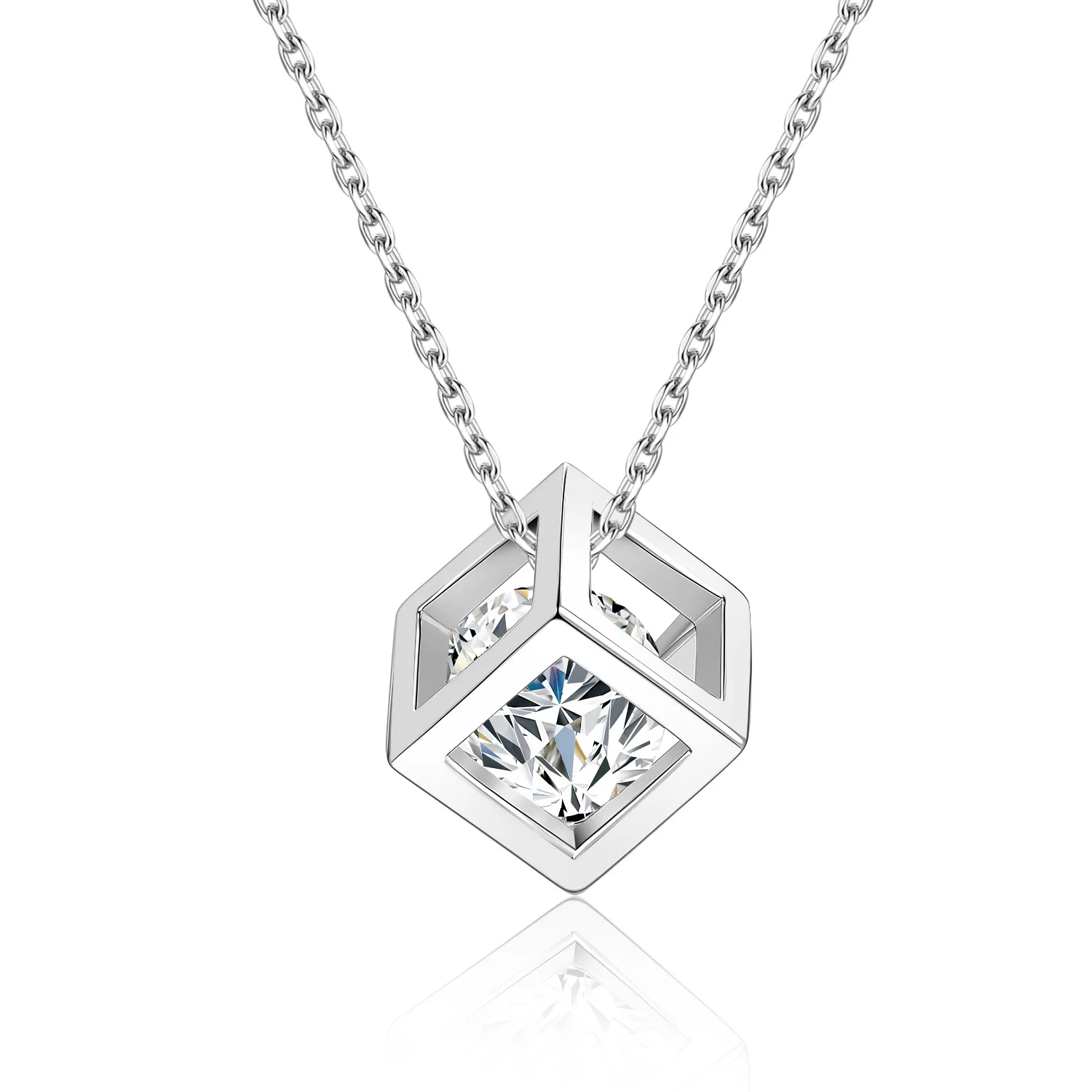 

S925 Sterling Silver 1CT D Color Moissanite Pendant Necklace With Certificate, Luxury Fashion Fine Jewelry Gift for Women