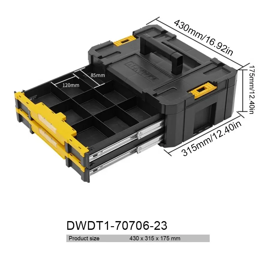 DEWALT DWST1-70706-23 TSTAK® Double Shallow Drawers Storage Box Double Layer Portable Stackable Removable Plastic Tool Box