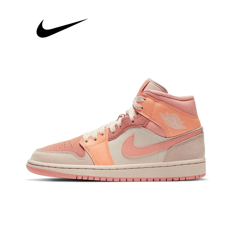 Oryginalny Air Jordan 1 Mid \'morelowy oranż\' różowy kolor GS rozmiar dla kobiet Retro Classic buty do koszykówki buty DH4270-800