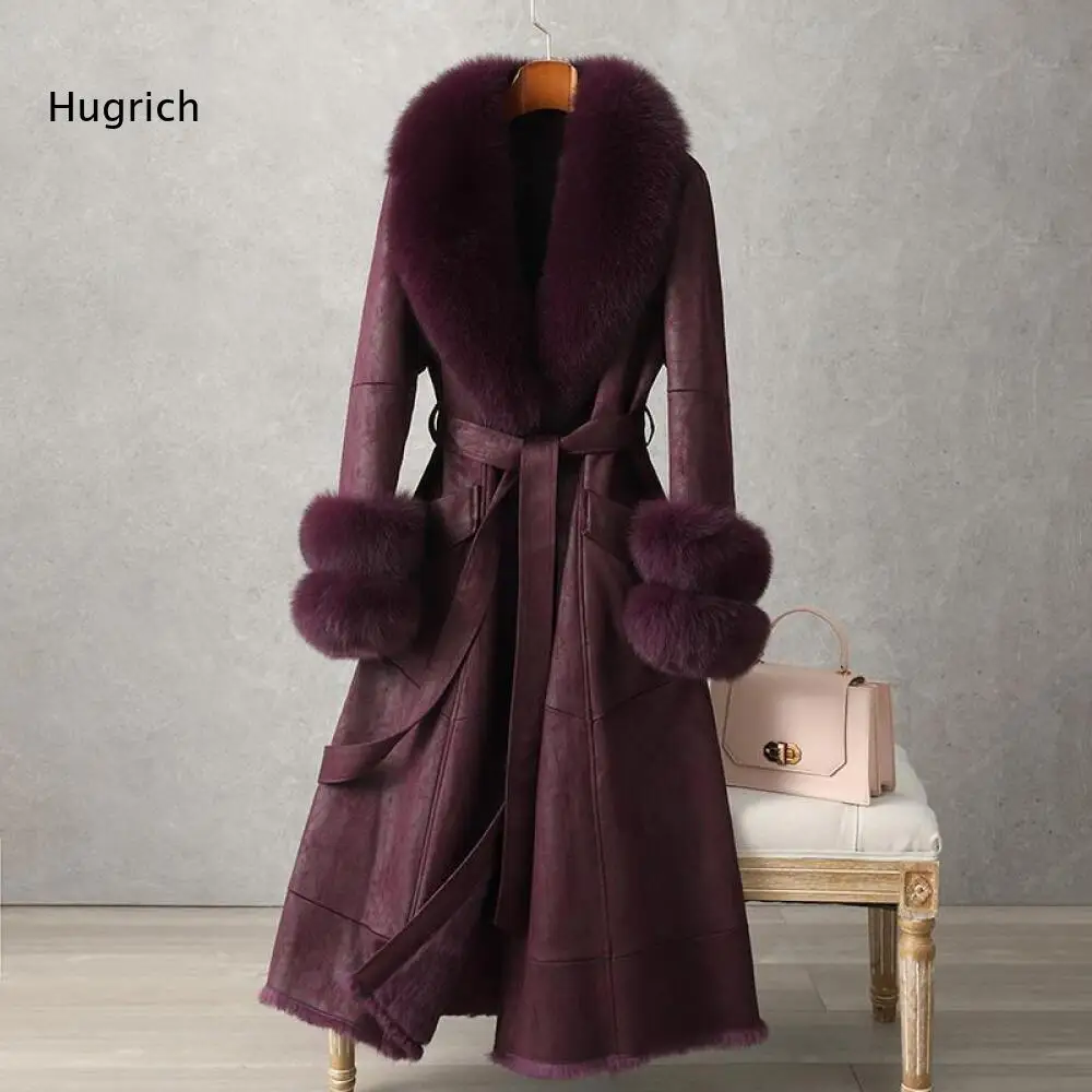 Self Tie Waist Belt Women Maxi Coat Faux Fur Ornament On Collar And Cuffs Pockets Outerwear For Cool Season Wearing
