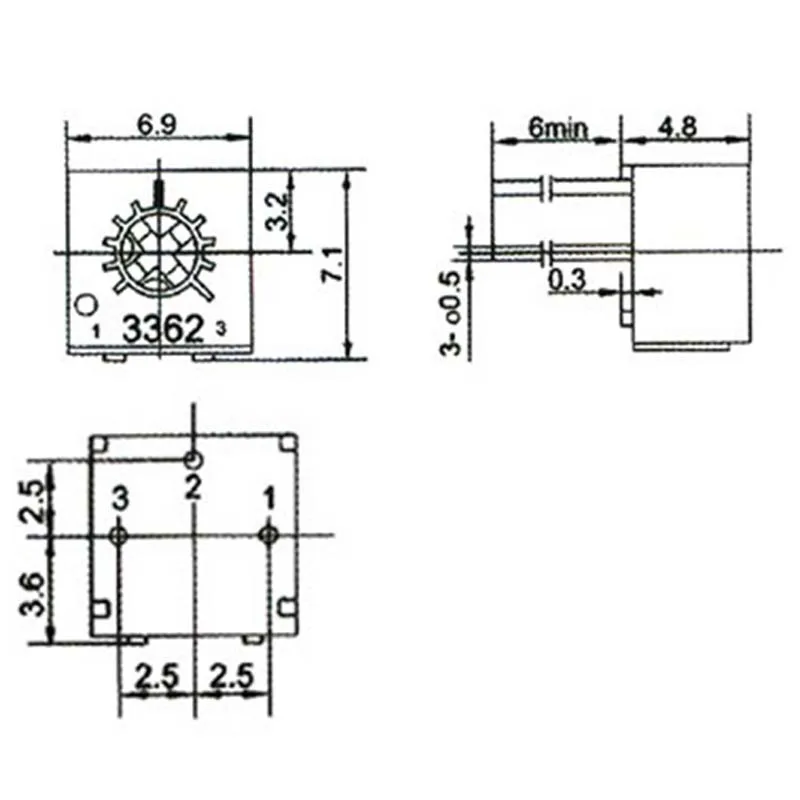 5 шт./партия, переменный резистор для триммера 3362P, 100R, 200R, 500R, 1K, 2K, 5K, 10K, 20K, 50K, 100K, 200K, 500K, 1M Ом