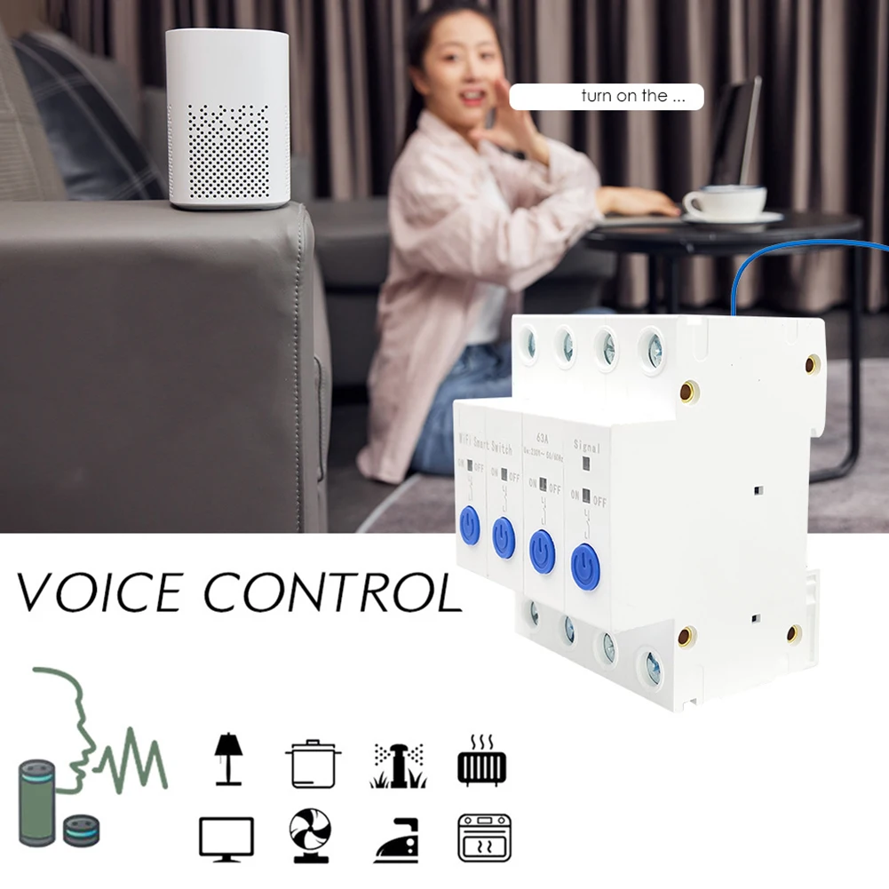 For Ewelink Compatible 4 Way WiFi for Smart Switch DIN Rail Circuit Breaker with Push Button and App Control No Metering