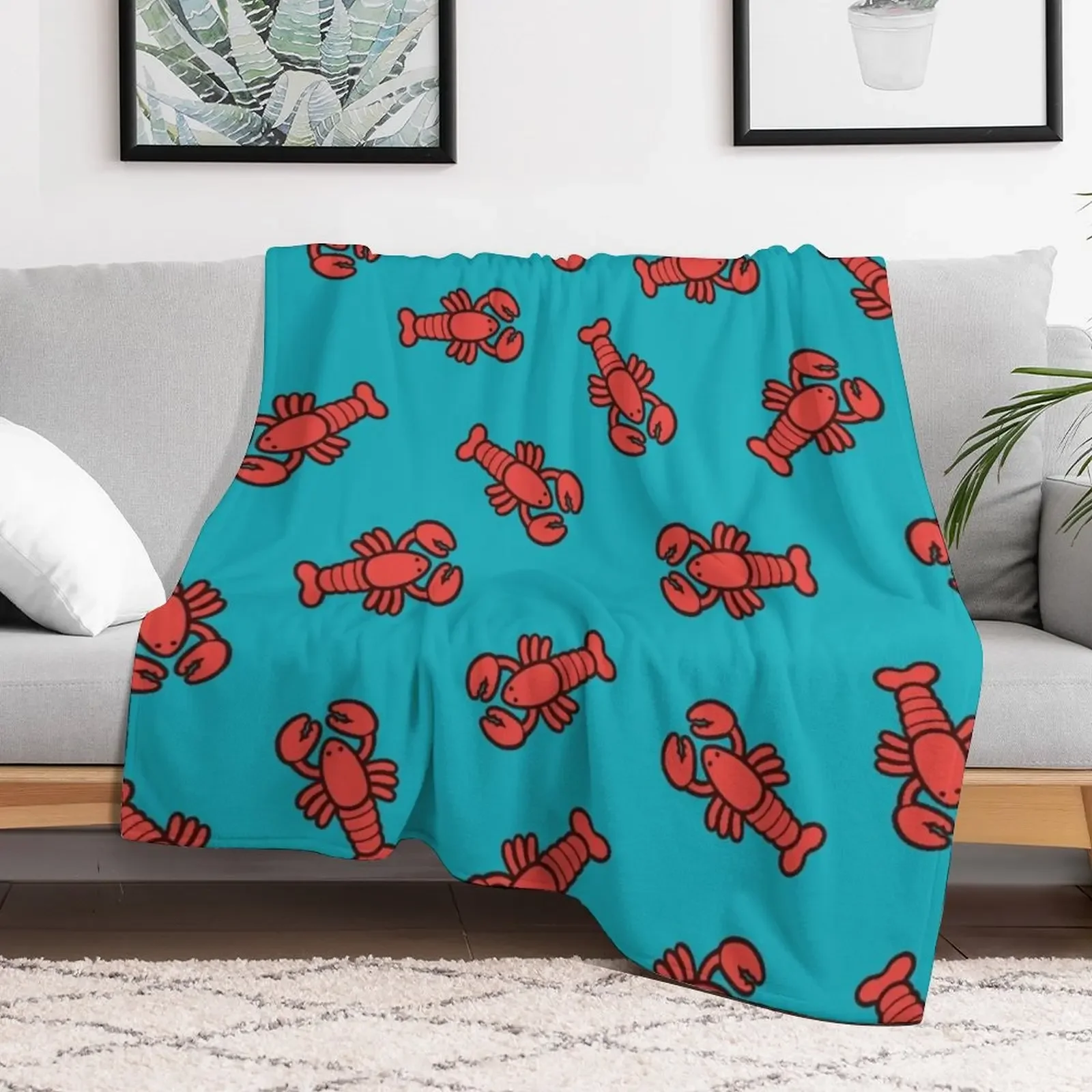 New Lobsters Pattern on Turquoise Blue Throw Blanket No Pilling Soft Warm Blanket for Bed
