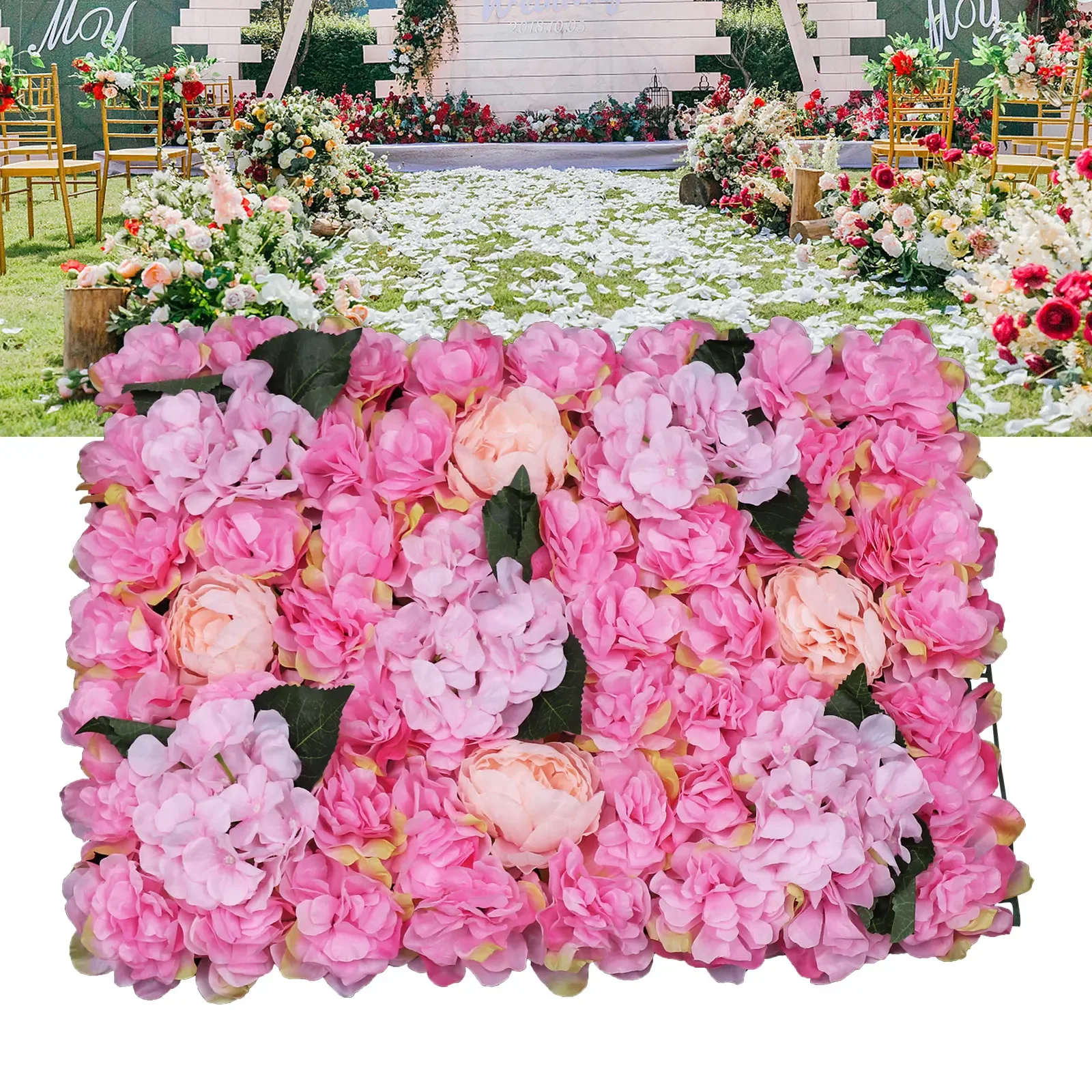 

6pcs Artificial Flower Wall Panels w/ Realistic Dahlia Peony Hydrangea Mix, Hollow Grid Design for Easy Hanging with Cable Ties