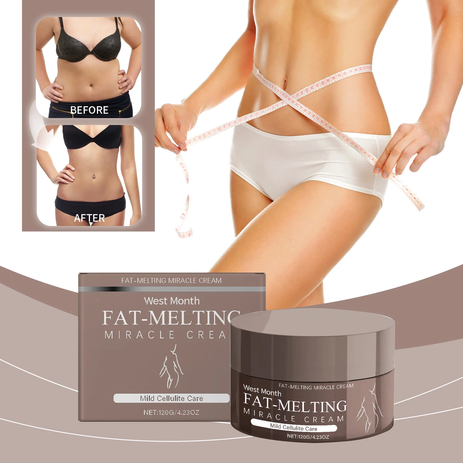 ครีมมิราเคิลละลายไขมันเดือนตะวันตก - ทรีทเม้นต์ต่อต้านเซลลูไลท์สําหรับผิวกายกระชับสัดส่วนและปรับสี มอยเจอร์ไรเซอร์กระชับสัดส่วน - 120g/4.23oz