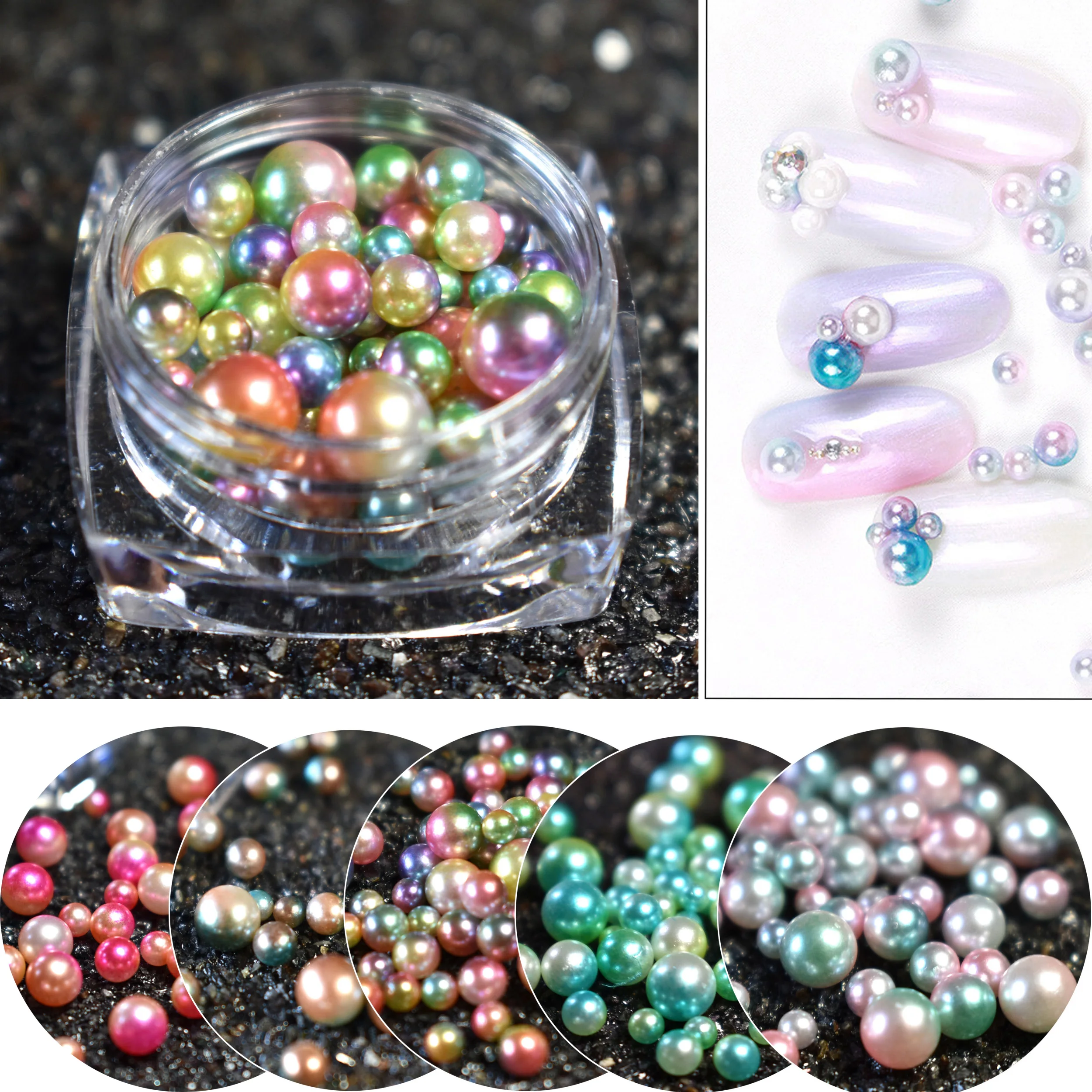 Mix Size 1 box Nail Art DIY Round Mermaid Pearls Gradient Shiny Rouse Red Purple Green Pearl Charms Nail Art Beads