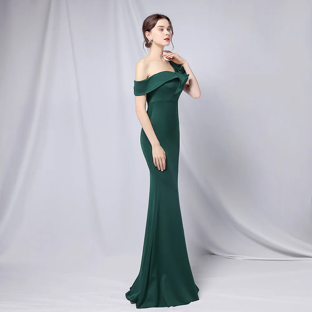 Sexy Real Photos Satin Mermaid Boat Neck Split Evening Dress Bridesmaid Wedding Party Formal Prom Floor Length