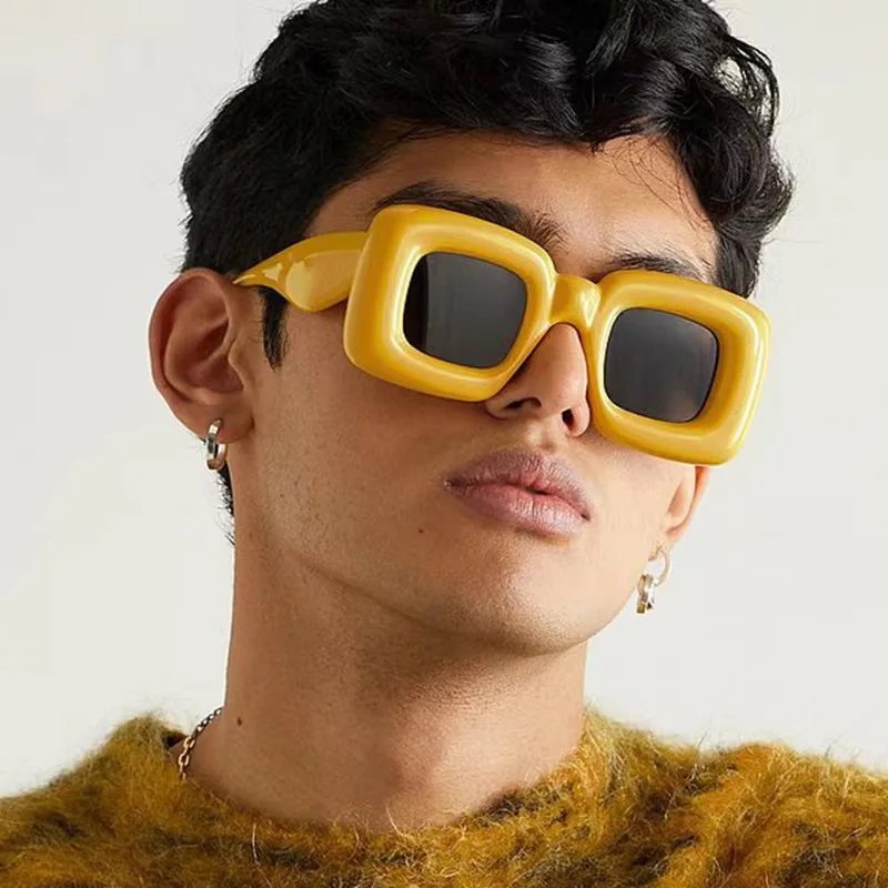 

Vintage Square Candy Color Sunglasses for Men andWomen Inflated Frame, Brand Designer, Red, Yellow Unique SunGlasses Wide Legs