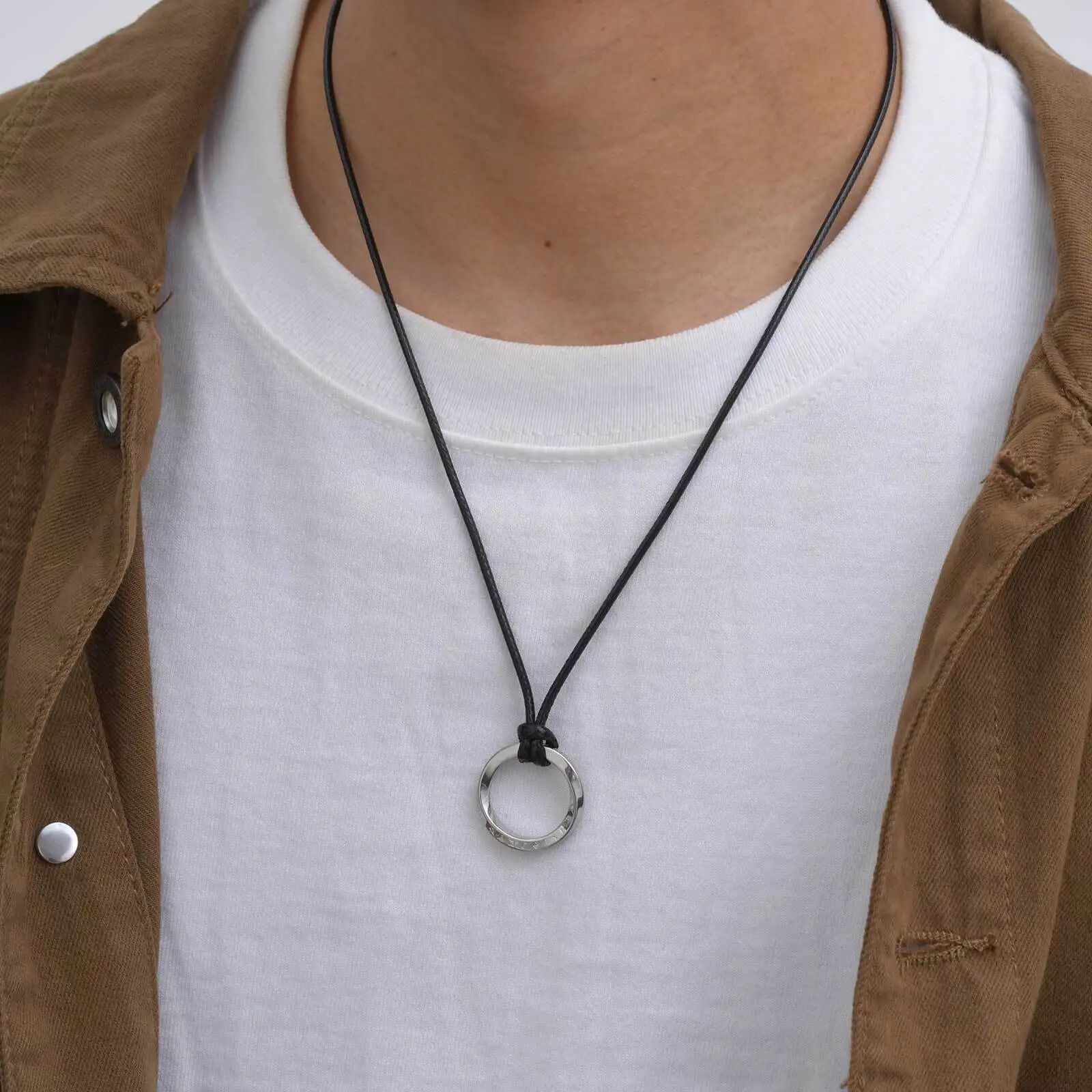 Vnox Viking Mobius Pendant Necklaces, Men Stainless Steel Pendant with Black Wax Rope Necklace, Round Pendant Collar Man Jewelry