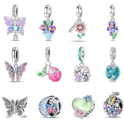 2024 Fashion 925 Sterling Silver Spring Colorful Butterfly Flowers Charms Beads Fit Qikaola Original Bracelets Fine DIY Jewelry